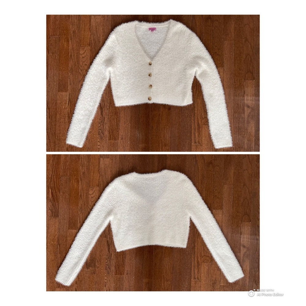 Francesca's Off White Fuzzy Cardigan - Picture 3 of 7